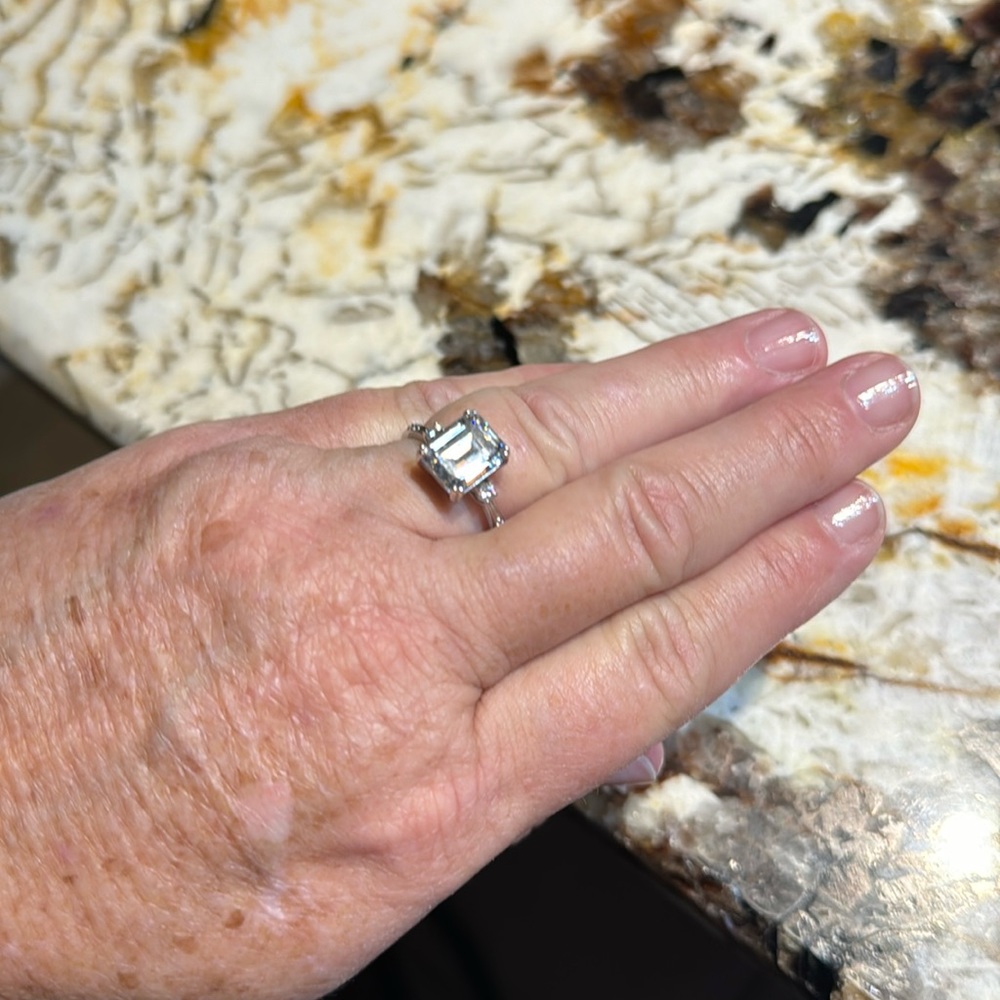 Charles and Colvard Emerald Cut 3.69ct 14k Moissanite Ring